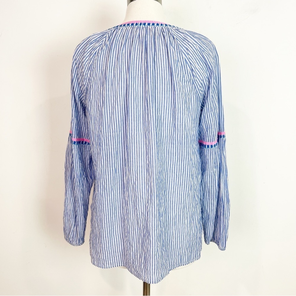 LILLY PULITZER TAELYNN STRIPE TOP COASTAL BLUE V-NECK PEASANT BOHO BLOUSE SMALL - Picture 7 of 8